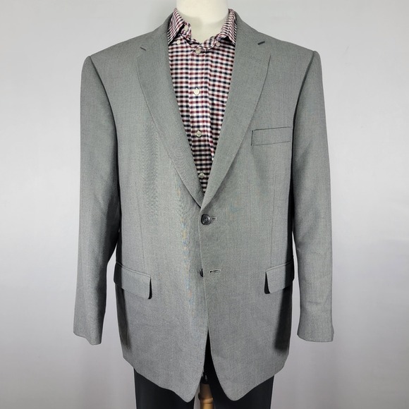 Saddelbred Men's Sport Coat Blazer Two Button Gray Polyester Viscose‎ 48R
